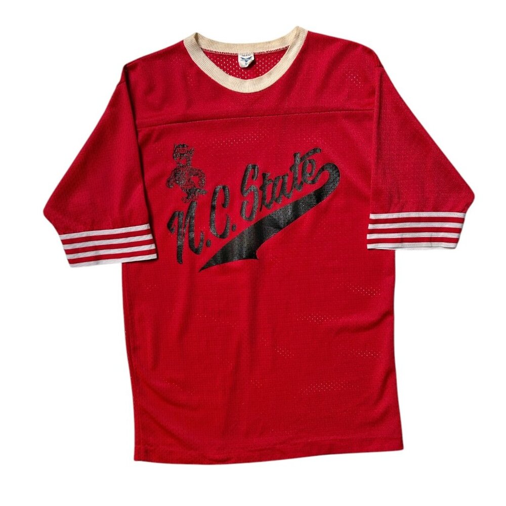 70s Vintage N.C. State Mesh T-Shirt Nylon Jersey Top North Carolina Wolfpack.